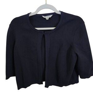 L.K. Bennett Sloane Blue CD Fern Cropped Cardigan Shrug Top Hook Closure Size M